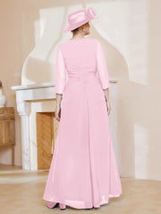 Robe de A-ligne Plissée en Mousseline Longueur au Sol Rose Bonbon