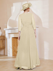 Robe de A-ligne Plissée en Mousseline Longueur au Sol Champagne
