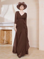 Robe de A-ligne Plissée en Mousseline Longueur au Sol Chocolat