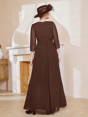 Robe de A-ligne Plissée en Mousseline Longueur au Sol Chocolat