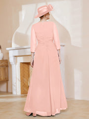 Robe de A-ligne Plissée en Mousseline Longueur au Sol Corail Grande Taille