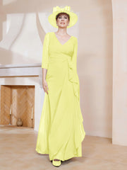 Robe de A-ligne Plissée en Mousseline Longueur au Sol Jonquille Grande Taille