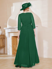 Robe de A-ligne Plissée en Mousseline Longueur au Sol Vert Foncé Grande Taille