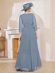 Robe de A-ligne Plissée en Mousseline Longueur au Sol Bleu Poudré
