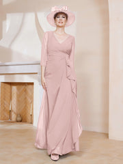 Robe de A-ligne Plissée en Mousseline Longueur au Sol Rose Poudré Grande Taille