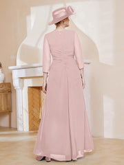 Robe de A-ligne Plissée en Mousseline Longueur au Sol Rose Poudré Grande Taille
