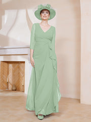 Robe de A-ligne Plissée en Mousseline Longueur au Sol Sauge Poudrée Grande Taille
