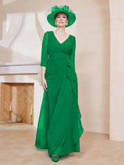 Robe de A-ligne Plissée en Mousseline Longueur au Sol Emeraude Grande Taille