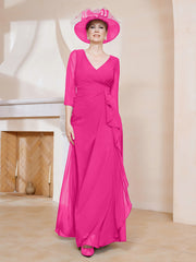 Robe de A-ligne Plissée en Mousseline Longueur au Sol Fuchsia Grande Taille