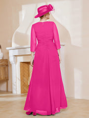 Robe de A-ligne Plissée en Mousseline Longueur au Sol Fuchsia Grande Taille