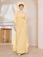 Robe de A-ligne Plissée en Mousseline Longueur au Sol Or Grande Taille