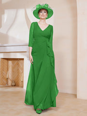 Robe de A-ligne Plissée en Mousseline Longueur au Sol Vert Grande Taille