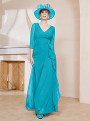 Robe de A-ligne Plissée en Mousseline Longueur au Sol Jade