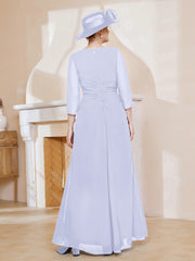 Robe de A-ligne Plissée en Mousseline Longueur au Sol Lavande
