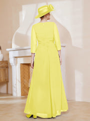 Robe de A-ligne Plissée en Mousseline Longueur au Sol Citron Grande Taille