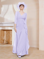 Robe de A-ligne Plissée en Mousseline Longueur au Sol Lilas Grande Taille