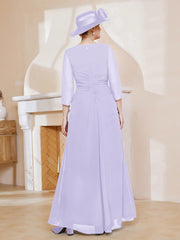 Robe de A-ligne Plissée en Mousseline Longueur au Sol Lilas Grande Taille