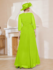Robe de A-ligne Plissée en Mousseline Longueur au Sol Vert Citron