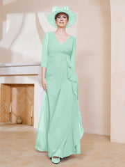 Robe de A-ligne Plissée en Mousseline Longueur au Sol Vert Menthe