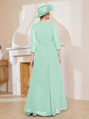 Robe de A-ligne Plissée en Mousseline Longueur au Sol Vert Menthe