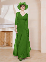 Robe de A-ligne Plissée en Mousseline Longueur au Sol Mousse Grande Taille