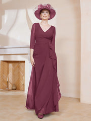 Robe de A-ligne Plissée en Mousseline Longueur au Sol Mûre