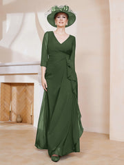 Robe de A-ligne Plissée en Mousseline Longueur au Sol Olive Verte