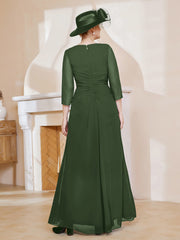 Robe de A-ligne Plissée en Mousseline Longueur au Sol Olive Verte