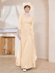Robe de A-ligne Plissée en Mousseline Longueur au Sol Pêche Grande Taille