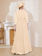 Robe de A-ligne Plissée en Mousseline Longueur au Sol Pêche Grande Taille