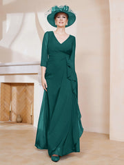 Robe de A-ligne Plissée en Mousseline Longueur au Sol Paon Grande Taille