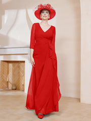 Robe de A-ligne Plissée en Mousseline Longueur au Sol Rouge