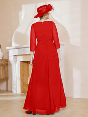 Robe de A-ligne Plissée en Mousseline Longueur au Sol Rouge Grande Taille