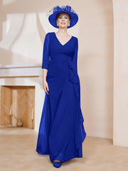 Robe de A-ligne Plissée en Mousseline Longueur au Sol Bleu Royale