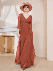 Robe de A-ligne Plissée en Mousseline Longueur au Sol Rouille Grande Taille