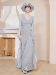 Robe de A-ligne Plissée en Mousseline Longueur au Sol Argent