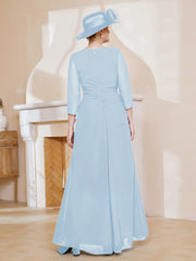 Robe de A-ligne Plissée en Mousseline Longueur au Sol Bleu Ciel Grande Taille