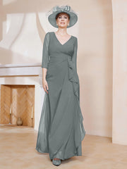 Robe de A-ligne Plissée en Mousseline Longueur au Sol Gris Acier Grande Taille