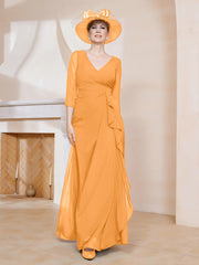 Robe de A-ligne Plissée en Mousseline Longueur au Sol Mandarine Grande Taille