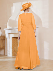Robe de A-ligne Plissée en Mousseline Longueur au Sol Mandarine Grande Taille