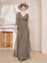 Robe de A-ligne Plissée en Mousseline Longueur au Sol Taupe Grande Taille