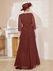 Robe de A-ligne Plissée en Mousseline Longueur au Sol Terracotta