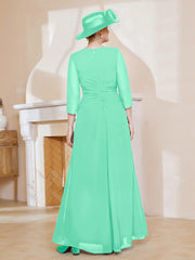 Robe de A-ligne Plissée en Mousseline Longueur au Sol Turquoise Grande Taille