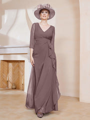 Robe de A-ligne Plissée en Mousseline Longueur au Sol Vintage Mauve Grande Taille