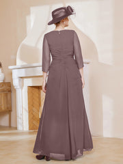 Robe de A-ligne Plissée en Mousseline Longueur au Sol Vintage Mauve Grande Taille