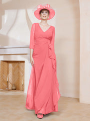 Robe de A-ligne Plissée en Mousseline Longueur au Sol Pastèque Grande Taille