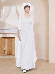 Robe de A-ligne Plissée en Mousseline Longueur au Sol Blanc