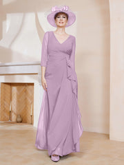 Robe de A-ligne Plissée en Mousseline Longueur au Sol Glycine Grande Taille