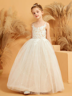 Robe de Fille Ball Gown en Tulle à Bretelles Spaghetti