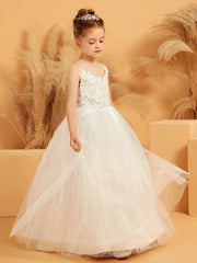 Robe de Fille Ball Gown en Tulle à Bretelles Spaghetti